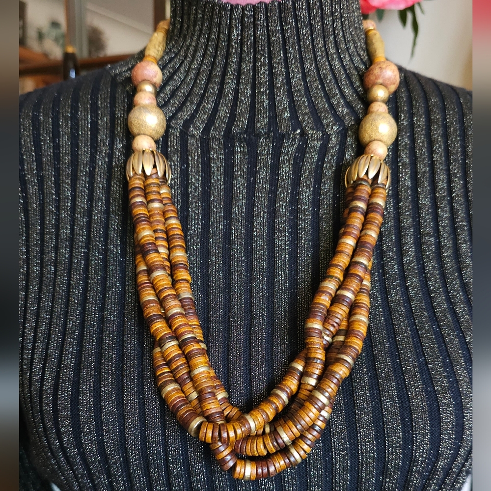 Artisan Made Coconut and Wood Necklace. Handmade Necklace. Beaded Necklace.
